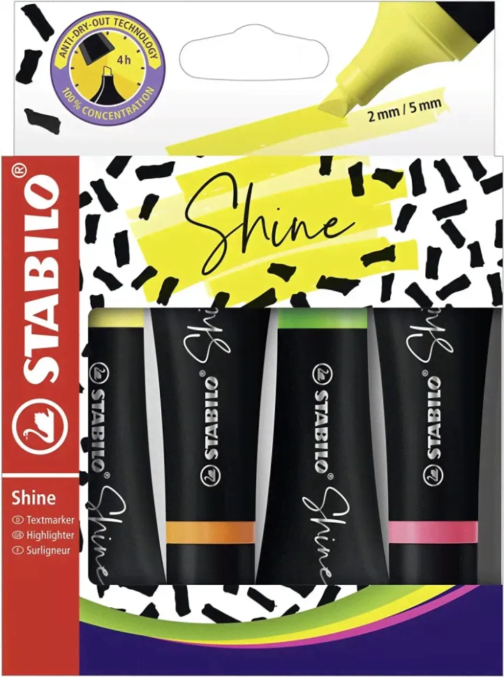 Текстовыделитель Stabilo Shine, набор 4 цвета-0
